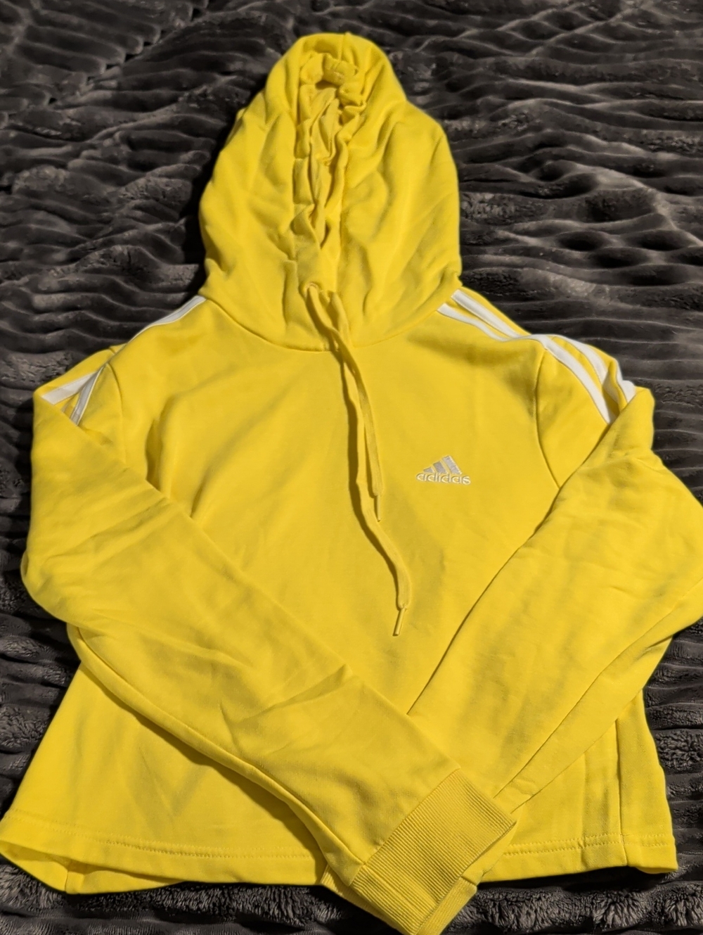 adidas Yellow Crewneck Hoodie with White Three-Stripes